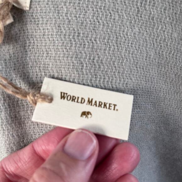 World Market Soft Knit Oversized Poncho Wrap Boho Blue And White OS. NEW - Picture 8 of 9